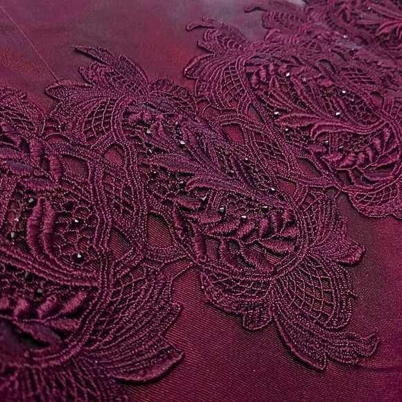 Vtg 2000 HELEN MORLEY Bordeaux Silk Blend Strapless Gown + Shawl Size 14 - Picture 2 of 8